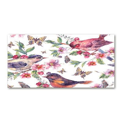 Print on acrylic Birds butterflies cherries