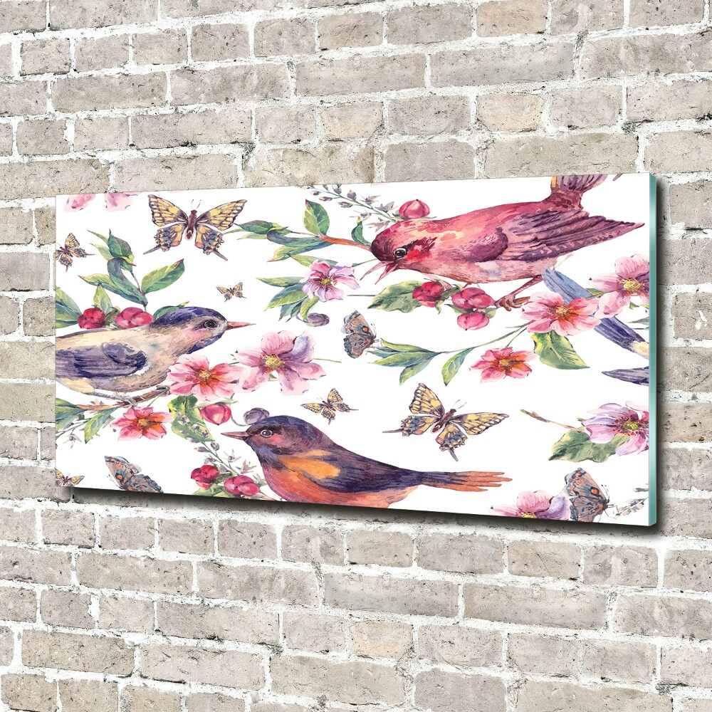 Print on acrylic Birds butterflies cherries