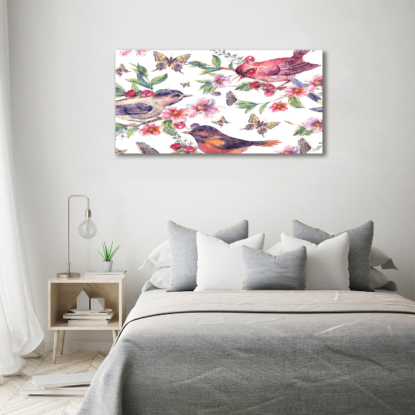 Print on acrylic Birds butterflies cherries