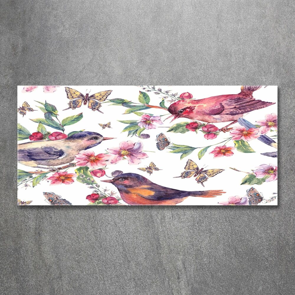 Print on acrylic Birds butterflies cherries