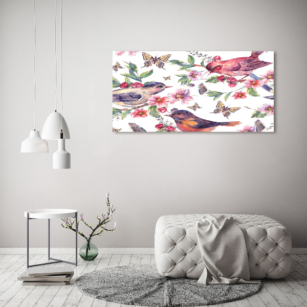 Print on acrylic Birds butterflies cherries