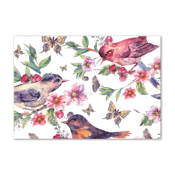 Print on acrylic Birds butterflies cherries