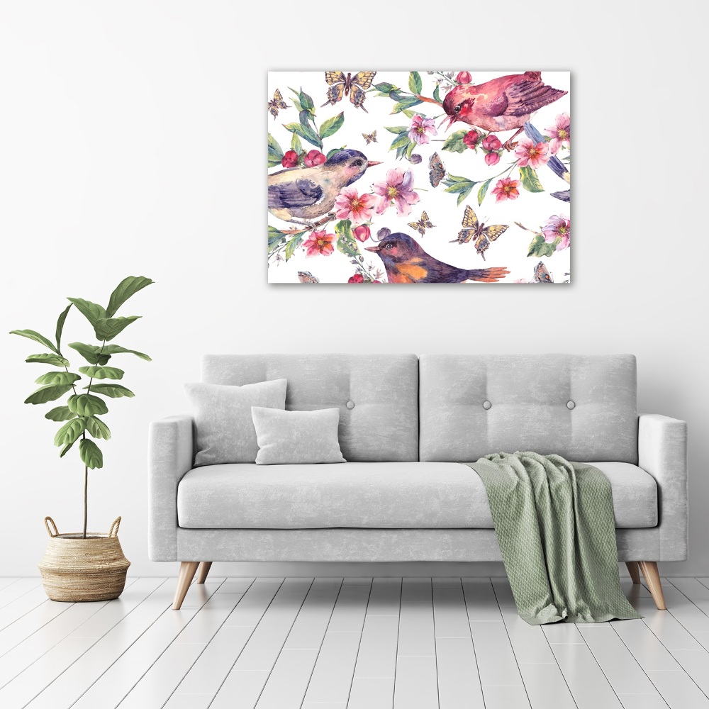 Print on acrylic Birds butterflies cherries