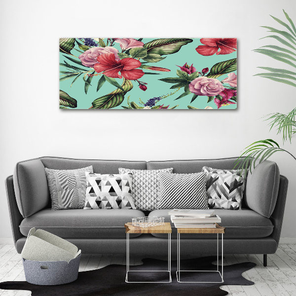 Glass acrylic wall art Tropical flowers