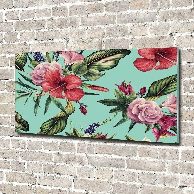 Glass acrylic wall art Tropical flowers