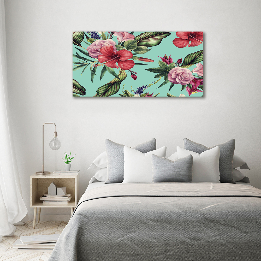 Glass acrylic wall art Tropical flowers