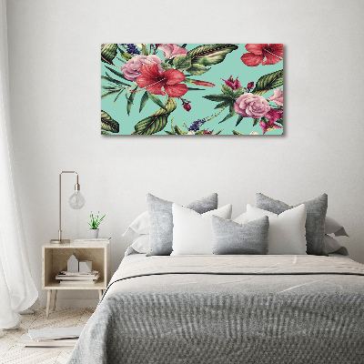 Glass acrylic wall art Tropical flowers