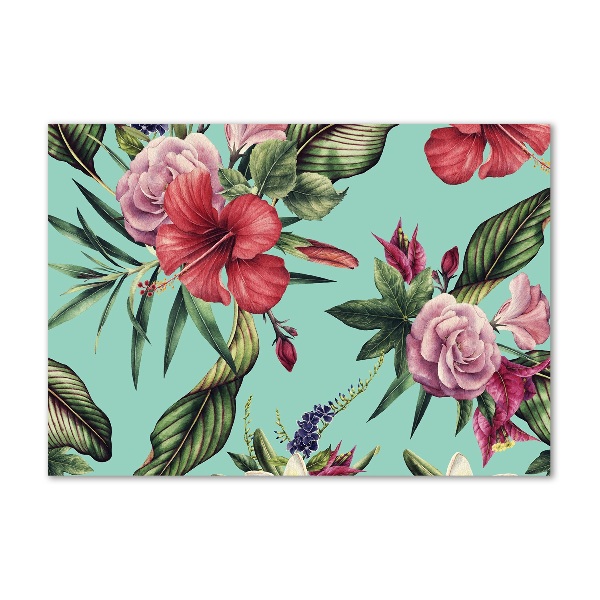 Glass acrylic wall art Tropical flowers