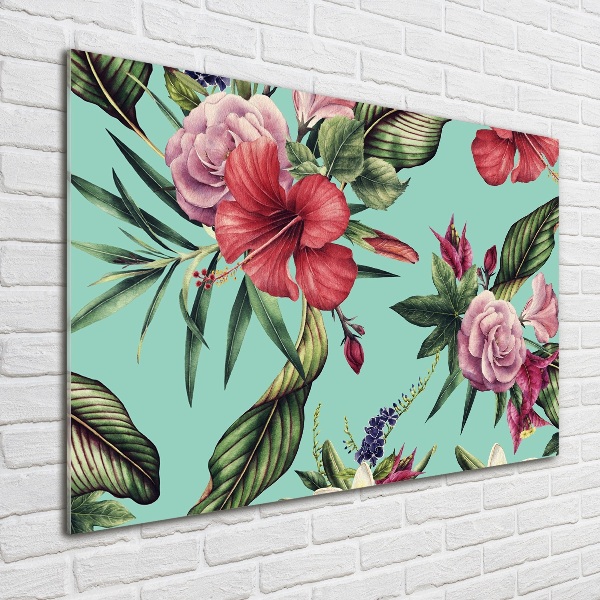 Glass acrylic wall art Tropical flowers