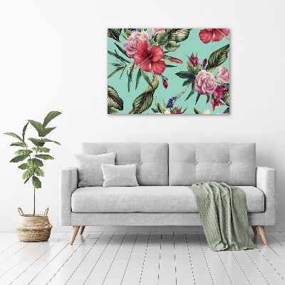 Glass acrylic wall art Tropical flowers