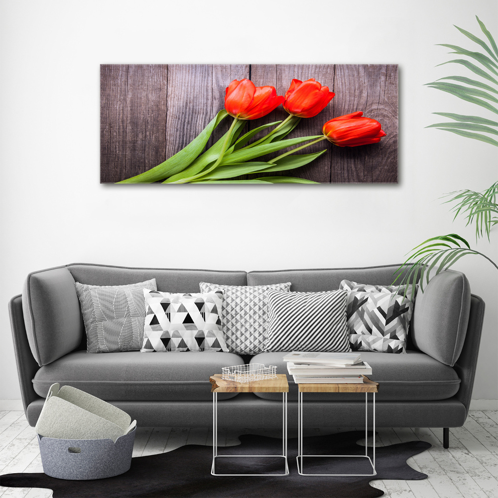 Glass acrylic wall art Red tulips