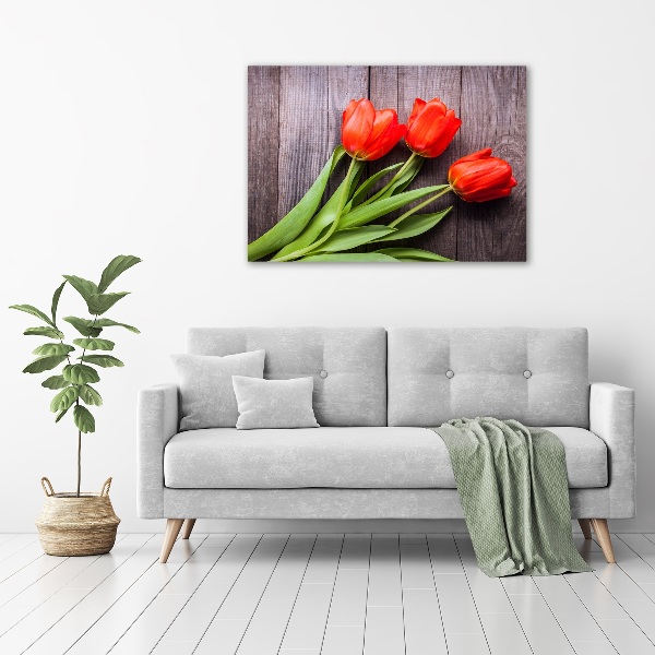 Glass acrylic wall art Red tulips