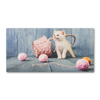 Print on acrylic White cat and skeins