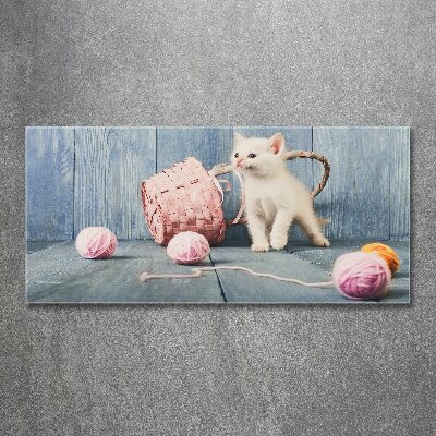 Print on acrylic White cat and skeins