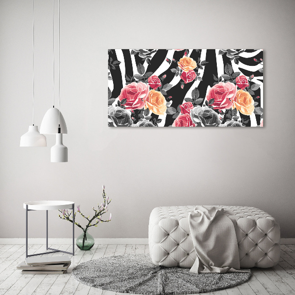 Acrylic wall picture Roses in the background zebra