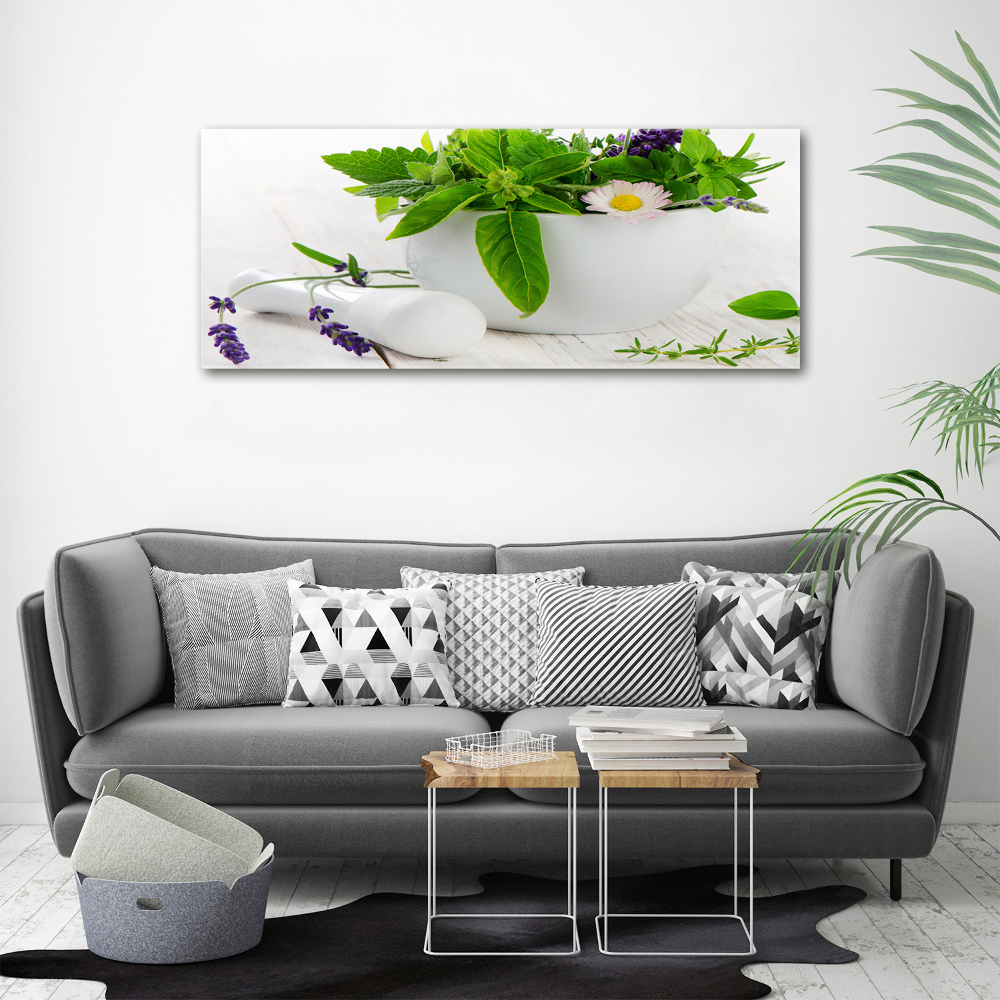 Glass acrylic wall art Mortar and herbs