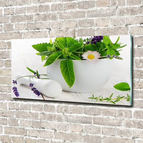 Glass acrylic wall art Mortar and herbs