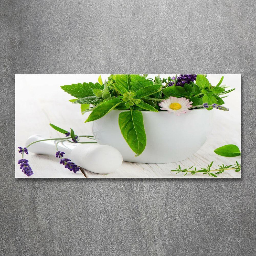 Glass acrylic wall art Mortar and herbs