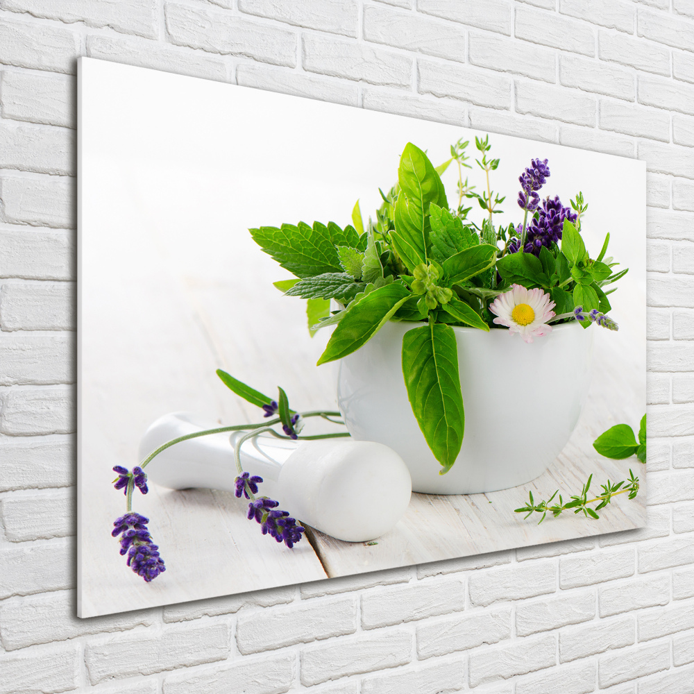 Glass acrylic wall art Mortar and herbs