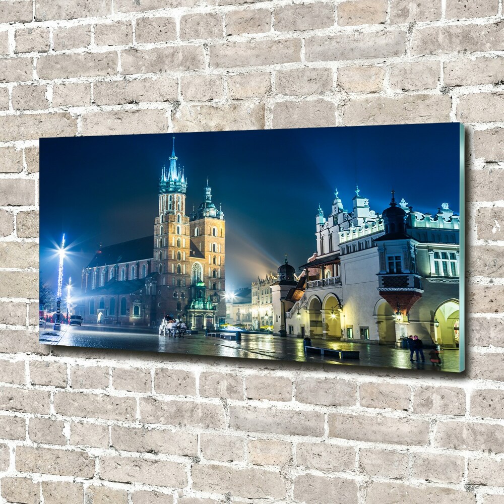 Glass acrylic wall art Krakow at night