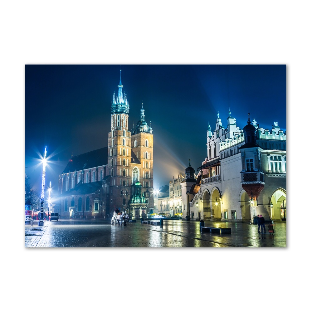 Glass acrylic wall art Krakow at night