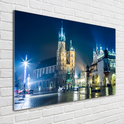 Glass acrylic wall art Krakow at night