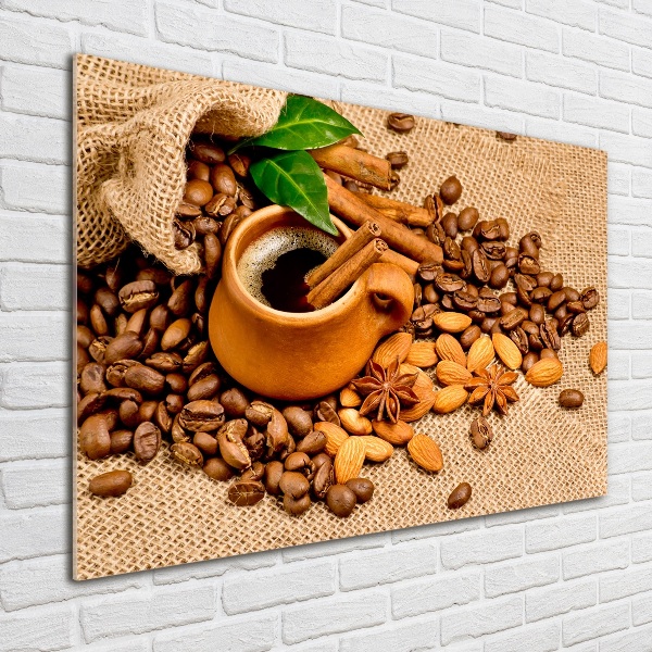 Acrylic wall picture Coffee beans and mug