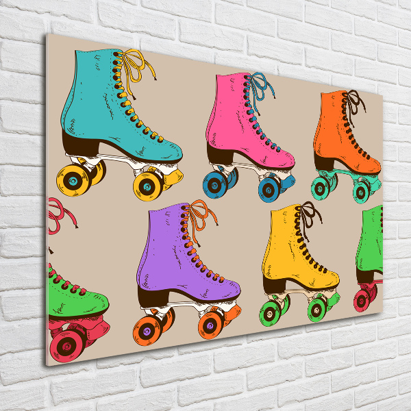 Glass acrylic wall art Colored roller skates