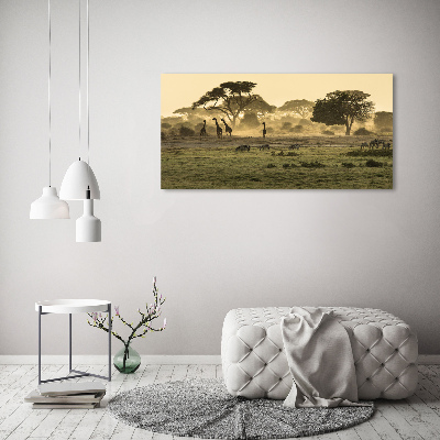 Glass acrylic wall art Giraffes in the savanna