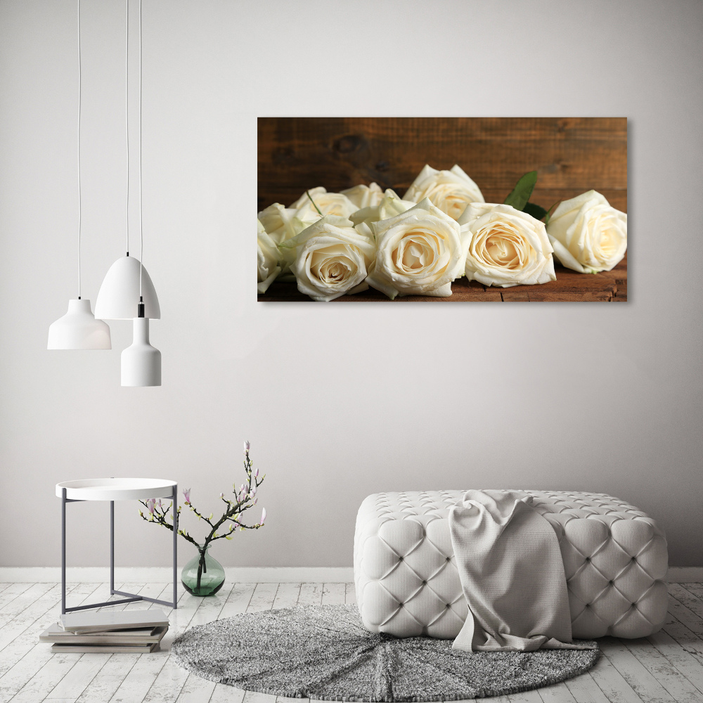 Glass acrylic wall art White roses