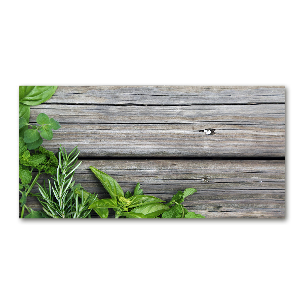 Acrylic wall art Wooden background herbs