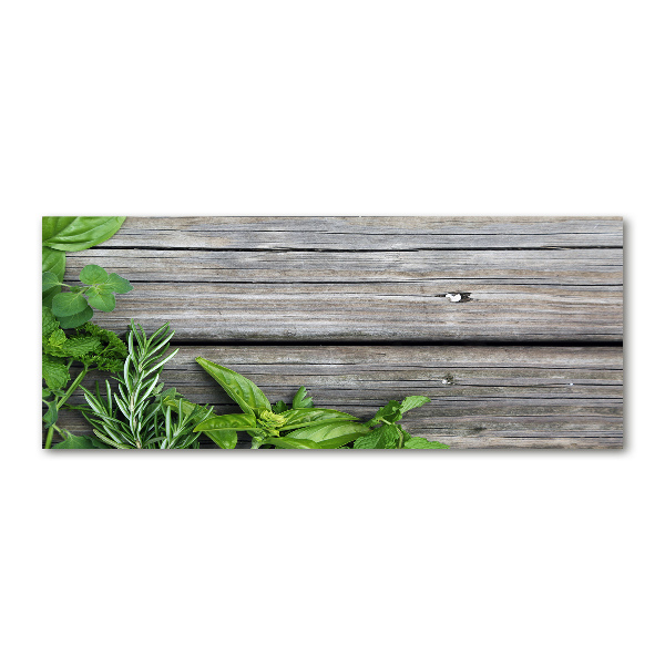 Acrylic wall art Wooden background herbs