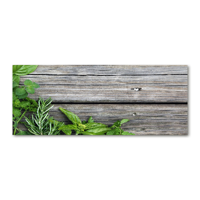 Acrylic wall art Wooden background herbs