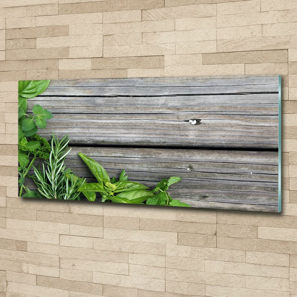 Acrylic wall art Wooden background herbs