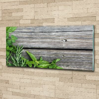 Acrylic wall art Wooden background herbs