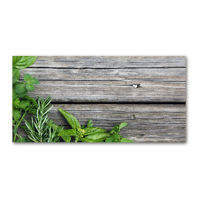 Acrylic wall art Wooden background herbs