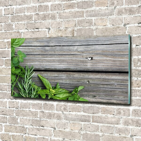 Acrylic wall art Wooden background herbs