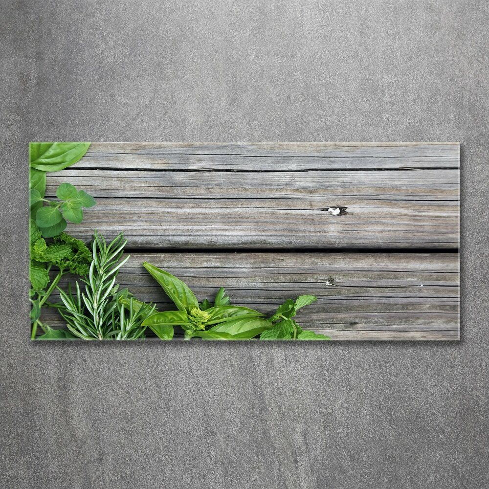 Acrylic wall art Wooden background herbs