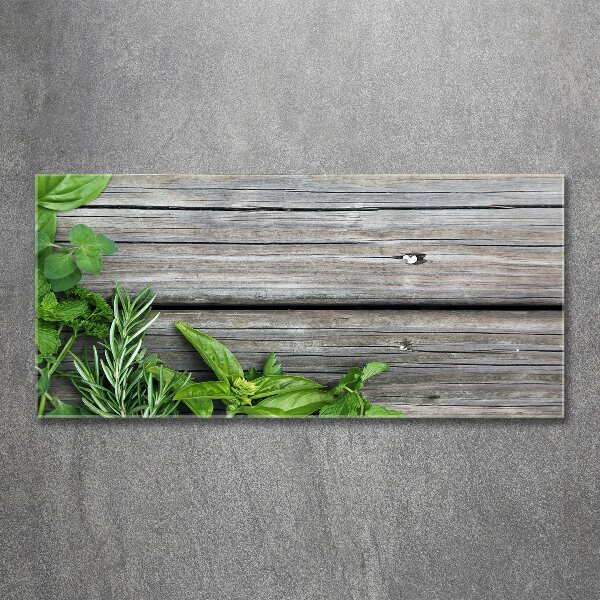 Acrylic wall art Wooden background herbs