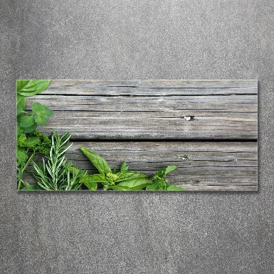 Acrylic wall art Wooden background herbs