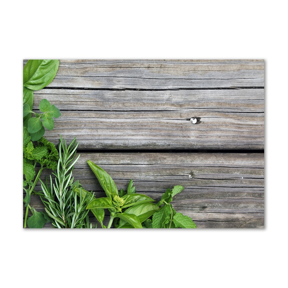 Acrylic wall art Wooden background herbs