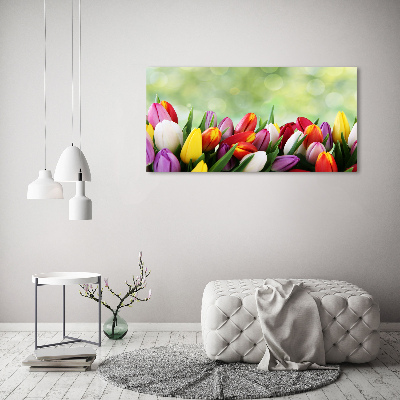 Wall art acrylic Colorful tulips