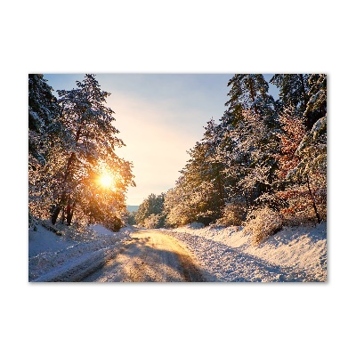 Print on acrylic Road in the forest in winter