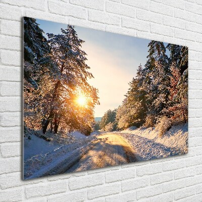 Print on acrylic Road in the forest in winter