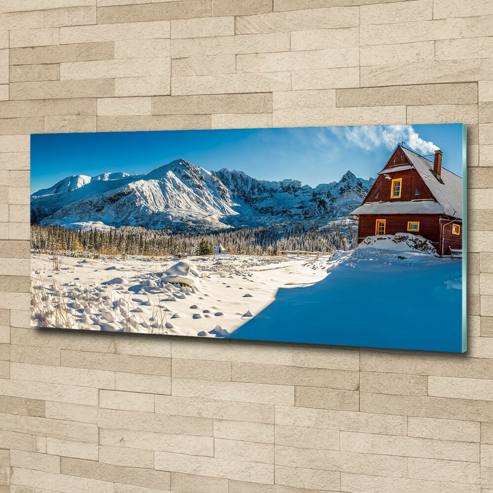 Glass acrylic wall art House in mountains