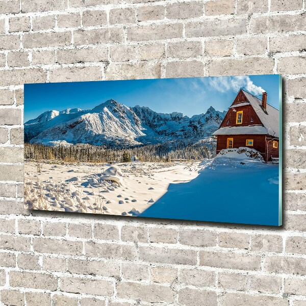 Glass acrylic wall art House in mountains