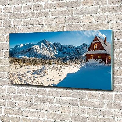 Glass acrylic wall art House in mountains