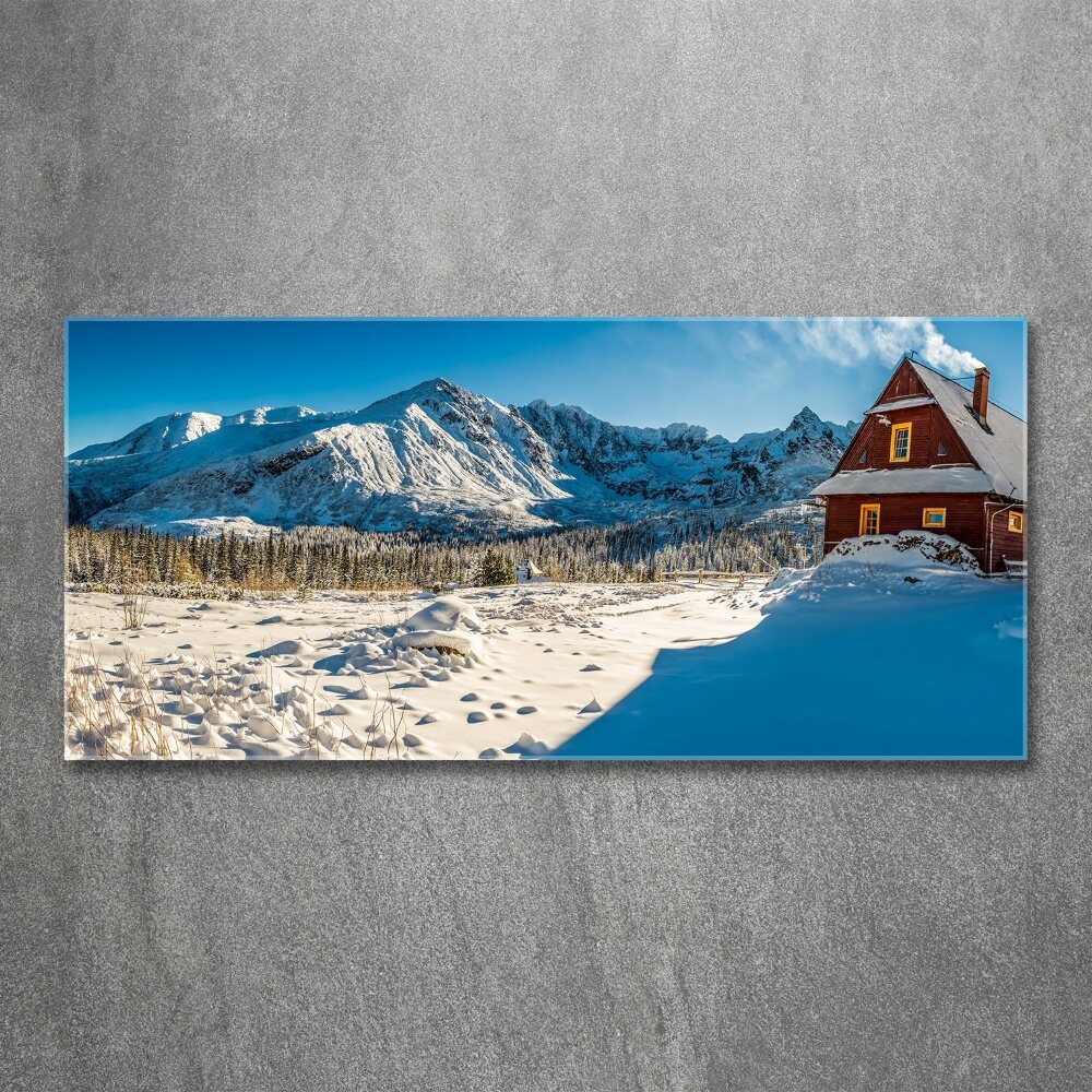 Glass acrylic wall art House in mountains