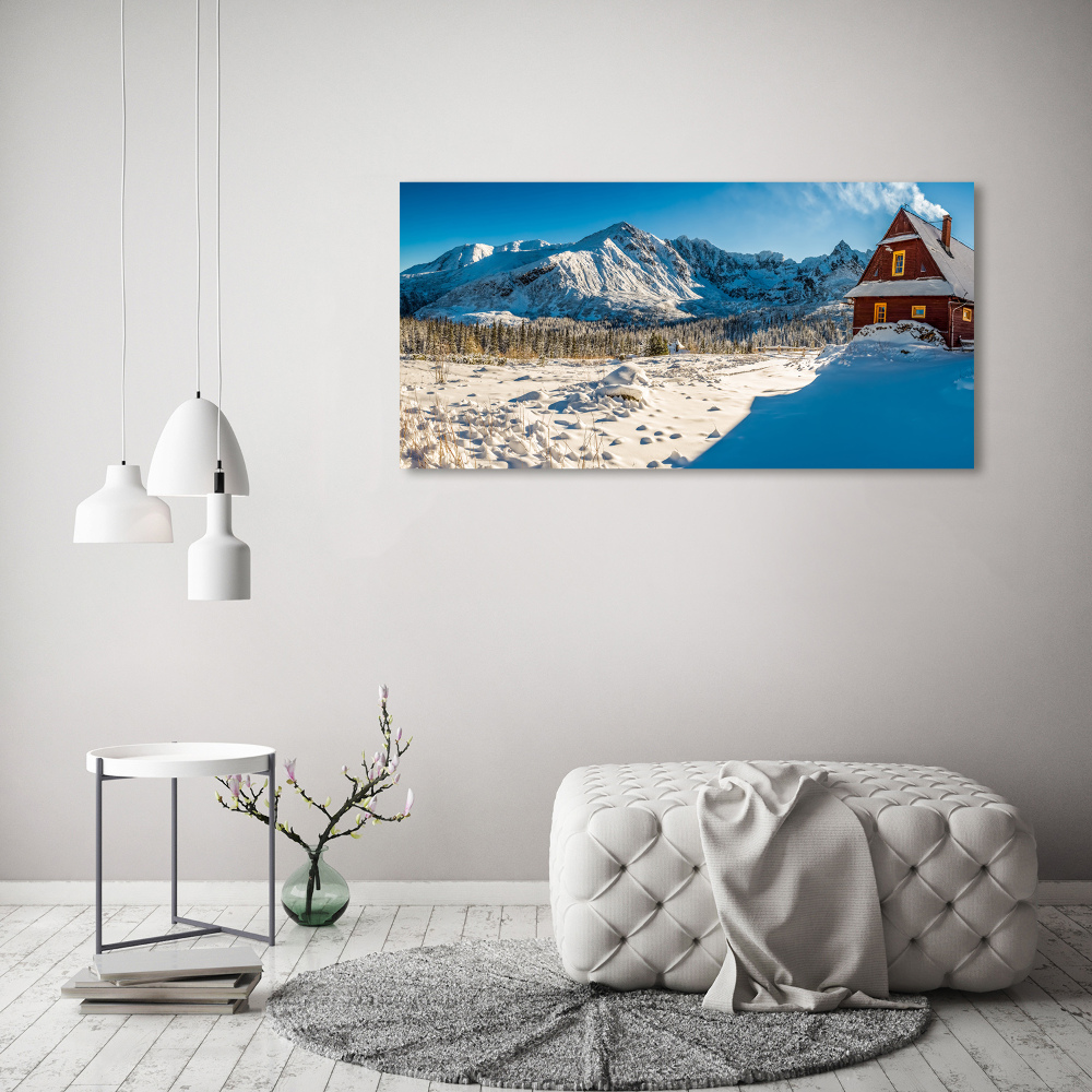 Glass acrylic wall art House in mountains