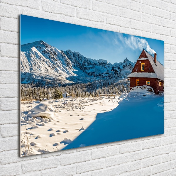 Glass acrylic wall art House in mountains